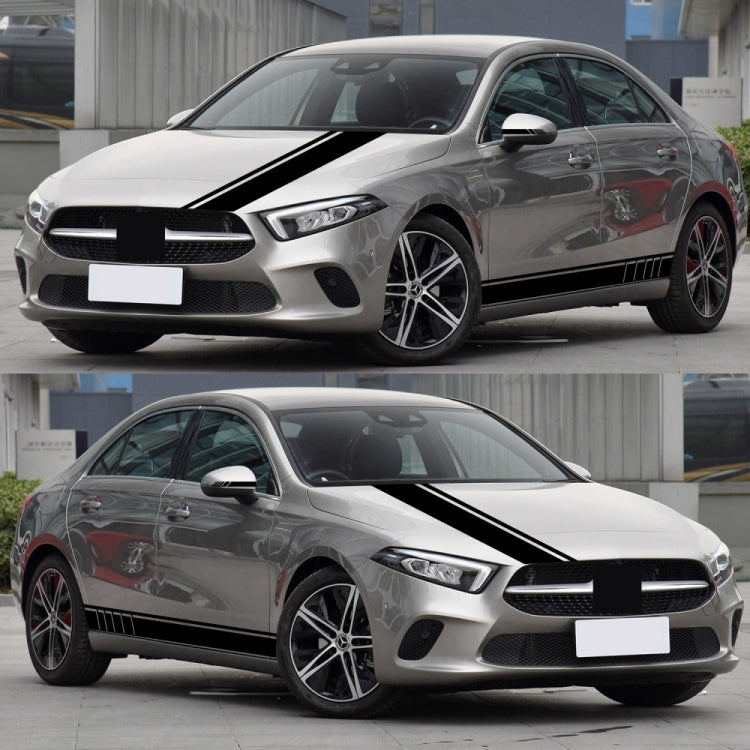 Decorative line pattern car stickers, black stripe set on silver car
