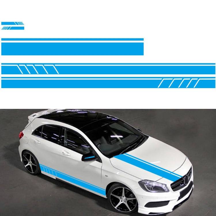 Decorative line pattern car stickers, blue stripe set on white car