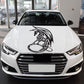 Black pterosaur graphic car hood sticker, stylized dragon with swirl accents