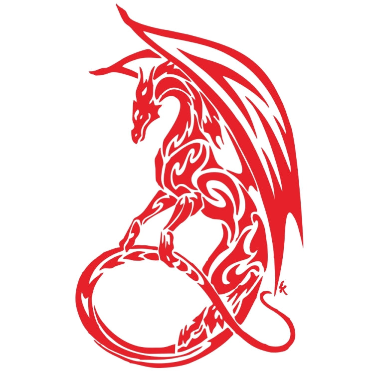 Red pterosaur decorative car sticker, stylized dragon graphic with swirl accents
