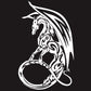 White pterosaur decorative car sticker, stylized dragon outline with swirl details