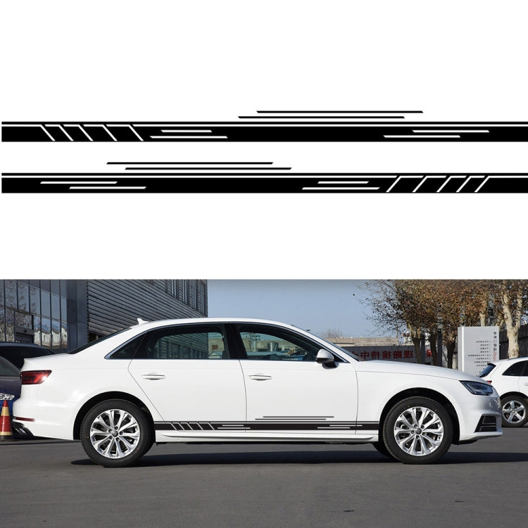 Blue stripe car door decal set with racing-style linear pattern