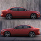 Yellow stripe car door decal set on red sedan, racing-style pattern