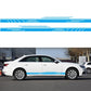 Blue stripe car door decal set with racing-style linear pattern