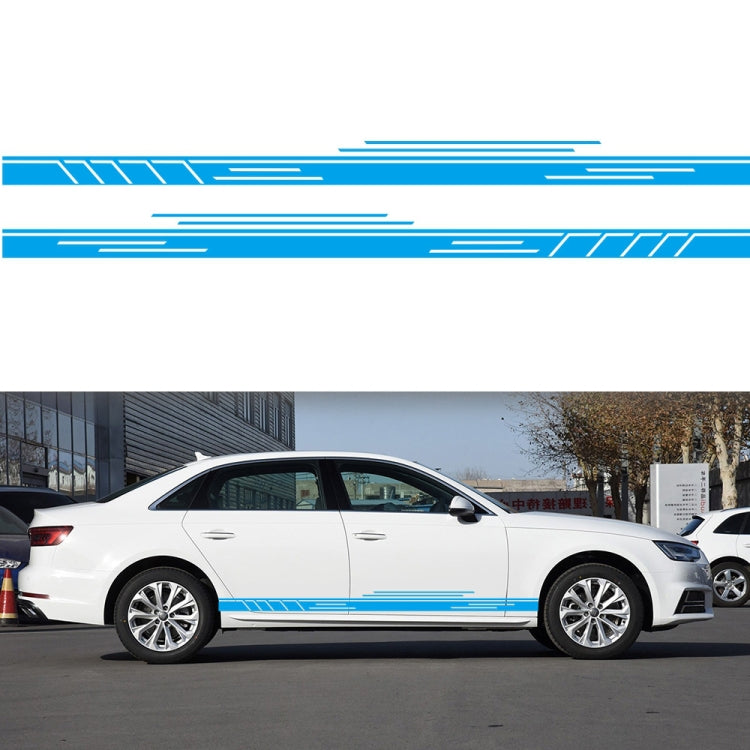 Blue stripe car door decal set with racing-style linear pattern