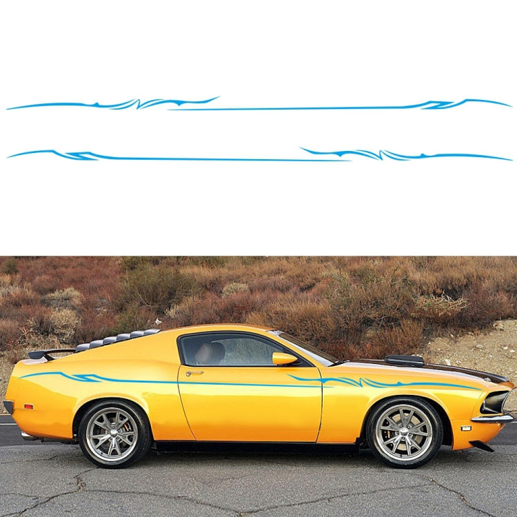 D-933 lightning pattern car decal set with blue stripes on yellow coupe