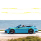 D-933 lightning pattern car decal set with yellow stripes on blue convertible