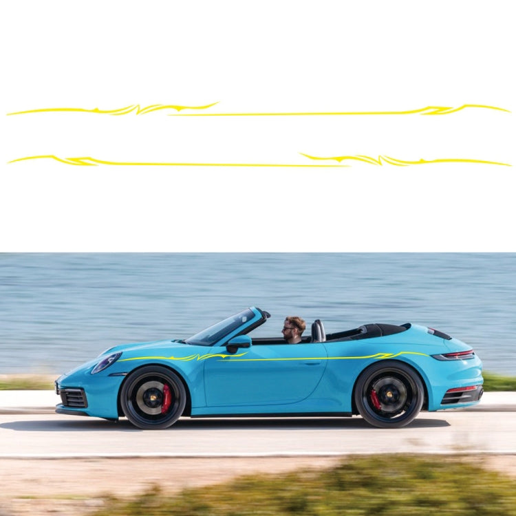 D-933 lightning pattern car decal set with yellow stripes on blue convertible