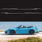 D-933 lightning pattern car decal set with black stripes on blue convertible
