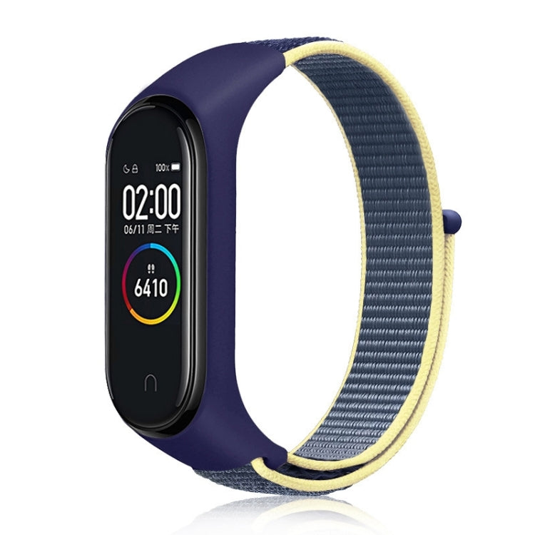 Nylon weave watch band for Xiaomi Mi Band 7 in dark blue with light yellow edge