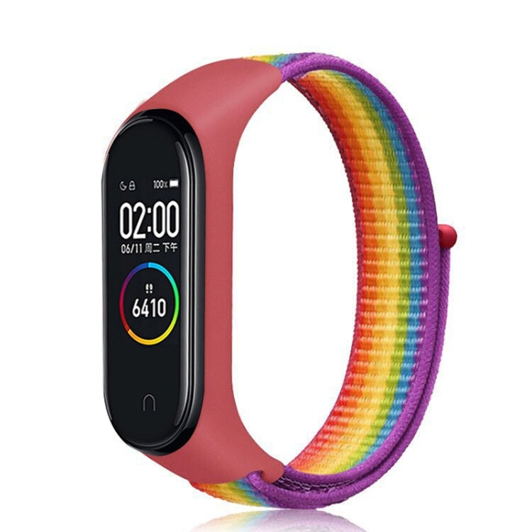 Nylon weave watch band for Mi Band 7 in rainbow gradient colors