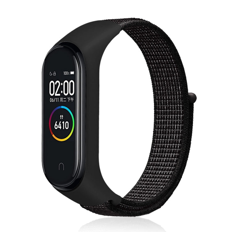Nylon weave watch band for Xiaomi Mi Band 7 in black with woven texture