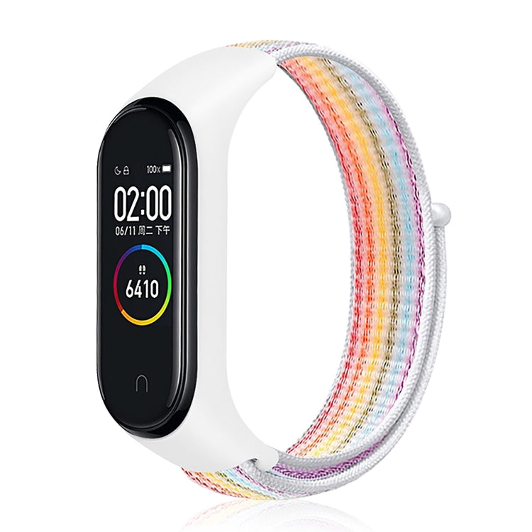 Nylon weave smartwatch band with rainbow multicolor braided strap and clasp