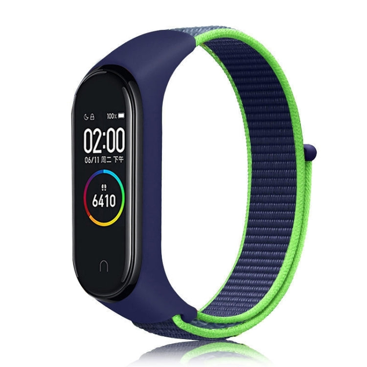 Nylon weave watch band for Xiaomi Mi Band 7 in dark blue with green edge
