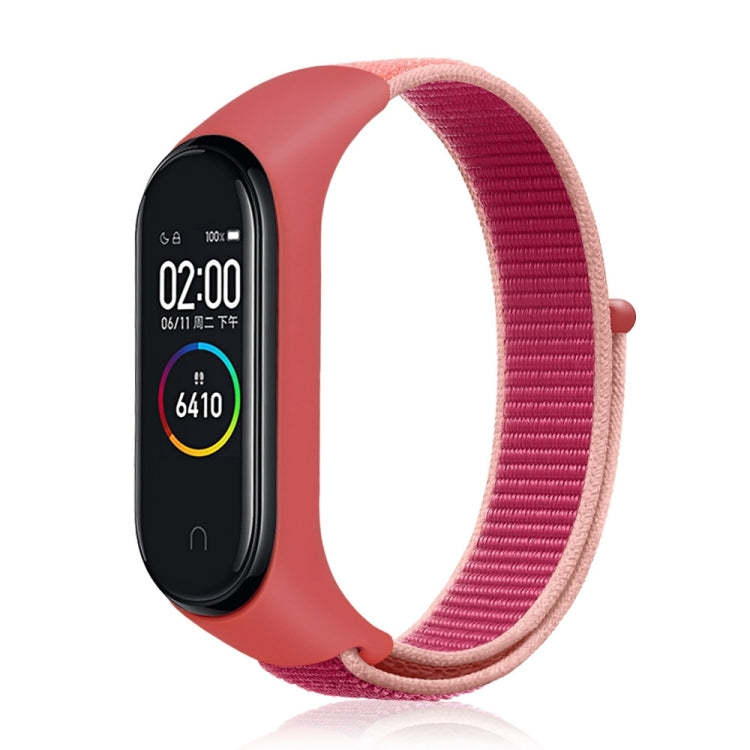 Nylon weave watch band for Xiaomi Mi Band 7 in red with light pink woven strap