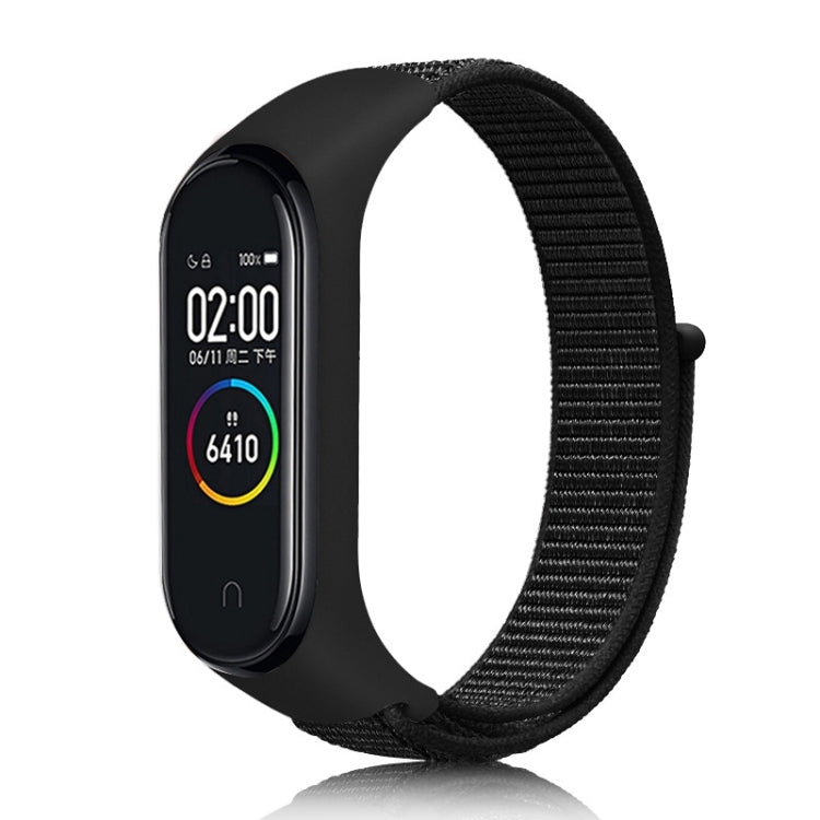 Nylon weave watch band for Xiaomi Mi Band 7 in black with fine woven pattern