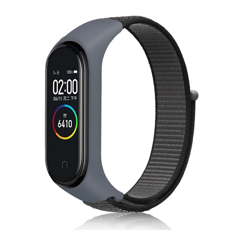 Nylon weave watch band for Xiaomi Mi Band 7 in dark gray with black strap