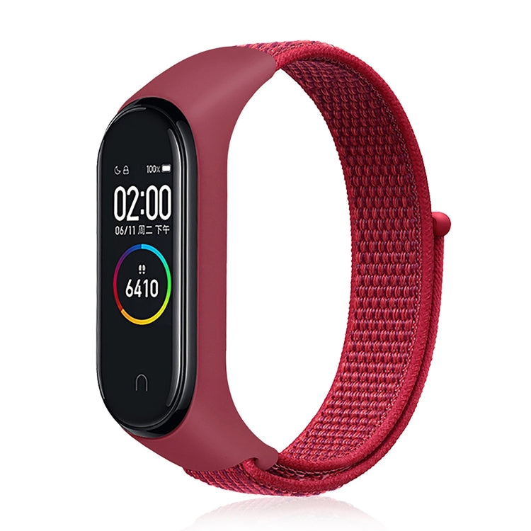Nylon weave watch band for Xiaomi Mi Band 7 in burgundy with dark red woven texture