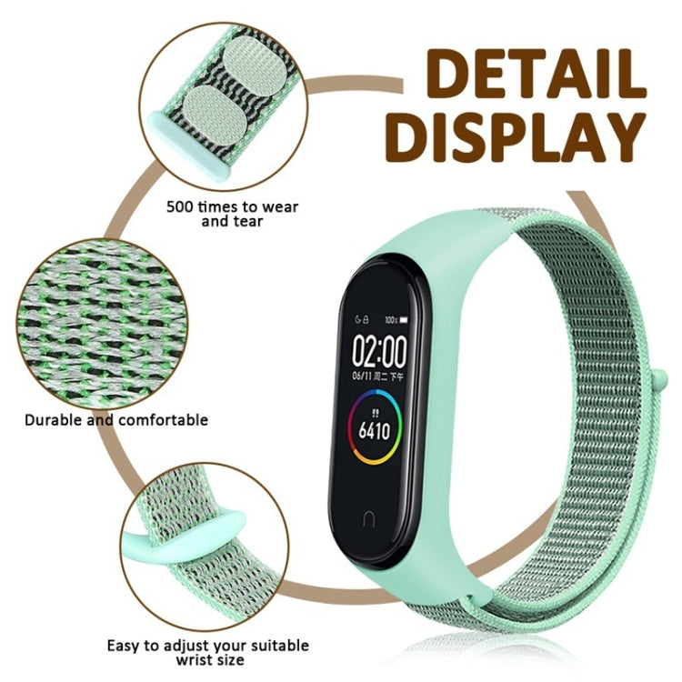 Nylon weave watch band for Mi Band 7 in mint green with adjustable clasp