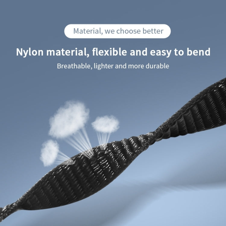 Nylon weave watch band in black, close-up of flexible woven nylon texture