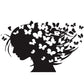 Butterfly girl decorative sticker, black silhouette with scattered white butterflies