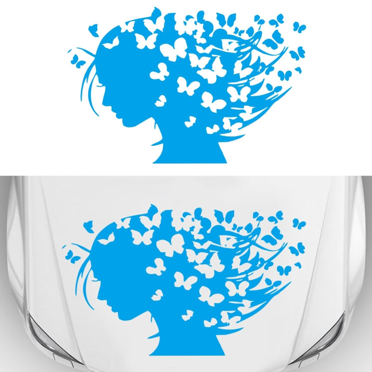 Butterfly girl decorative sticker, blue silhouette with light butterflies