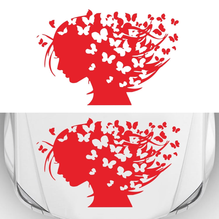 Butterfly girl decorative sticker, red silhouette with small white butterflies