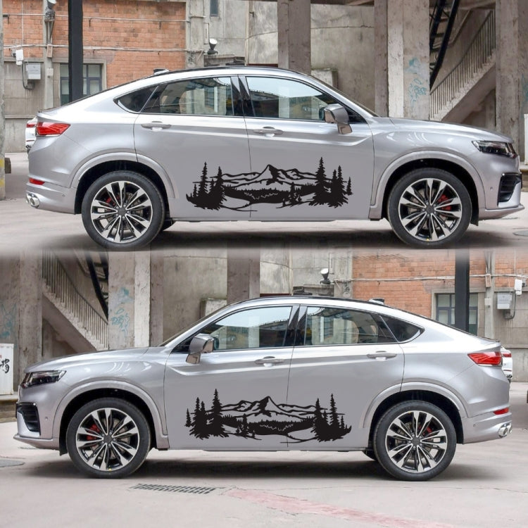 Mountains and pine tree car decorative vinyl sticker, black silhouette for vehicle side