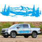 Mountains and pine tree car decorative vinyl sticker, blue silhouette for vehicle side
