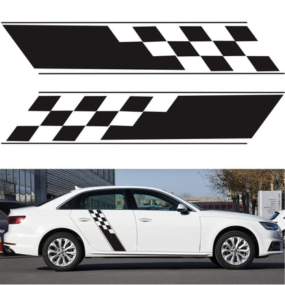 Car side checkered flag stripe decal set, black and white, two-piece