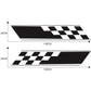 Car side checkered flag stripe decal set, black and white, 130 cm x 24 cm each