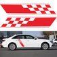 Car side checkered flag stripe decal set, red and white, two-piece