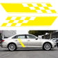 Car side checkered flag stripe decal set, yellow and white, two-piece