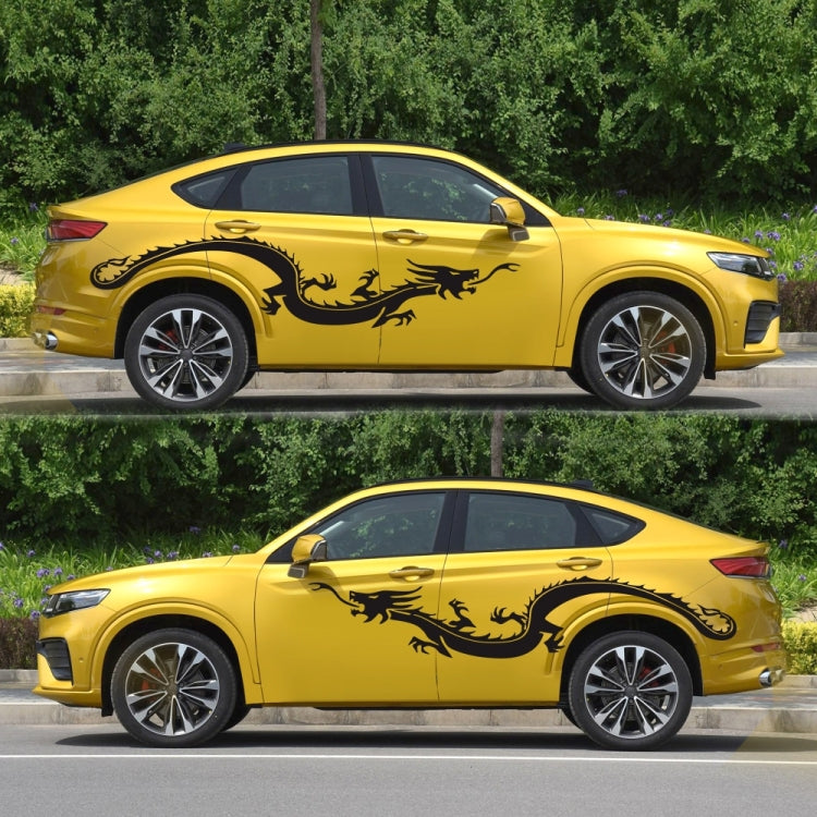 2-piece dragon car decal sticker set, black dragon on yellow car doors