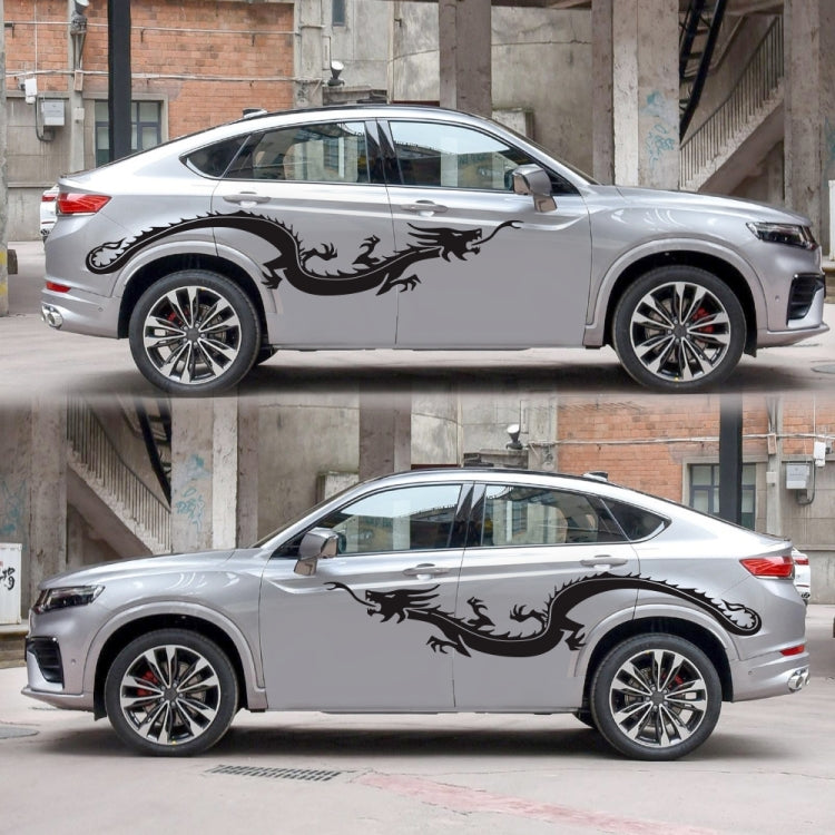 2-piece dragon car decal sticker set, black dragon on gray car side panels