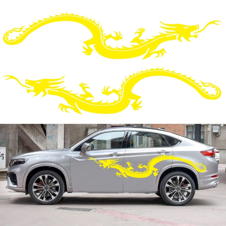 2-piece dragon car decal sticker set, yellow dragon design