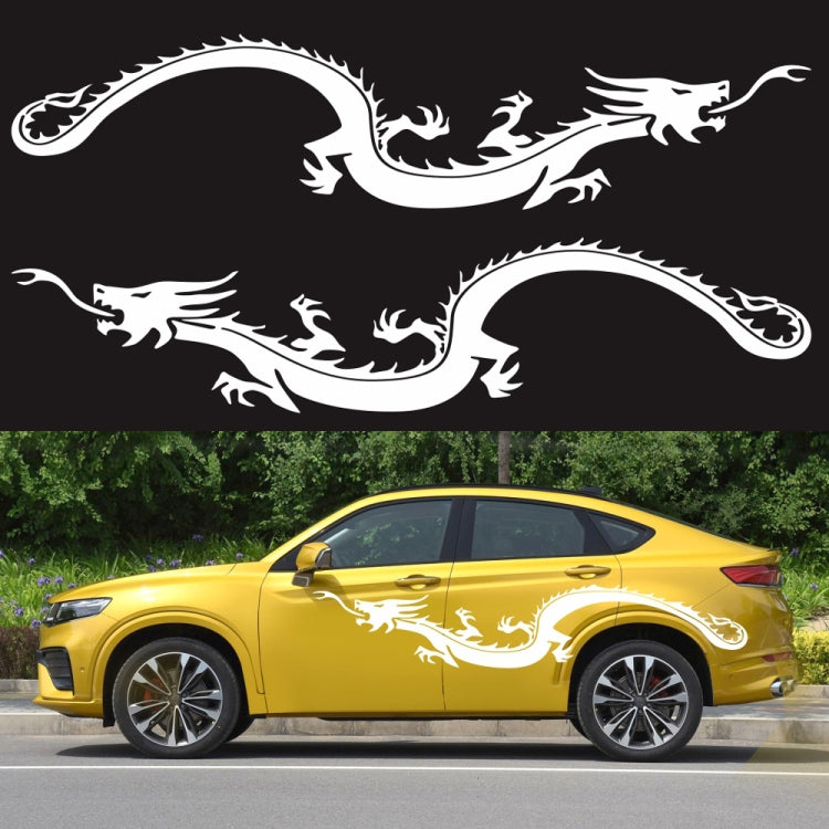 2-piece dragon car decal sticker set, black dragon design on yellow car