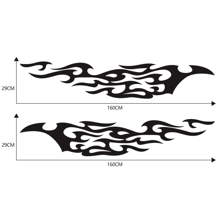 Flame pattern car decal set size guide, 29cm x 160cm stripes