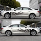 Flame pattern car decal set, black flame scroll decals on white sedan