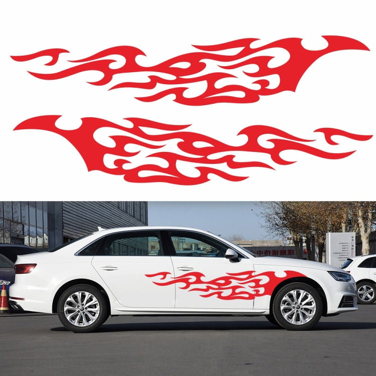 Flame pattern car decal set, red flame scroll decals on white sedan