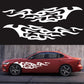 Flame pattern car decal set, black flame scroll decals on red sedan