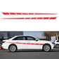 Car side stripe decorative sticker set with red checkered flag pattern on white sedan