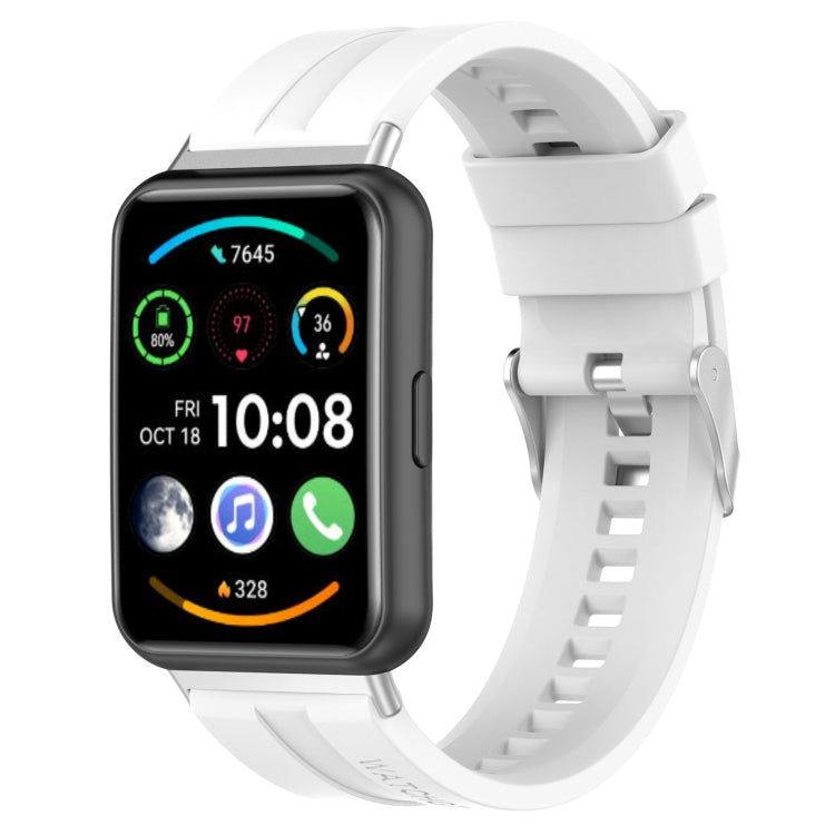 Tire tread watch band for Huawei Watch Fit 2, white silicone strap with metal pin buckle