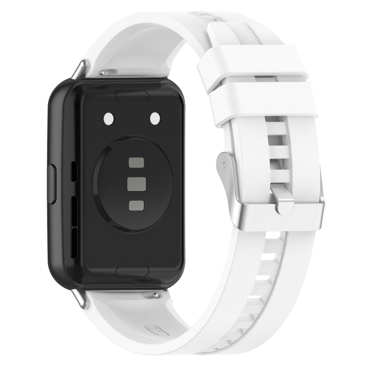 Tire tread watch band for Huawei Watch Fit 2, white silicone strap with watch back shown