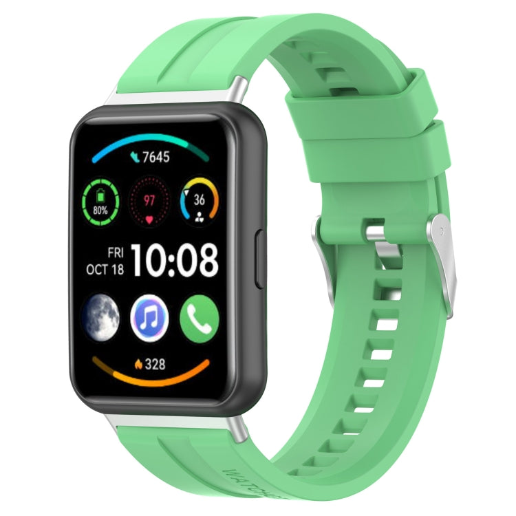 Tire tread watch band for Huawei Watch Fit 2, mint green silicone strap with metal buckle