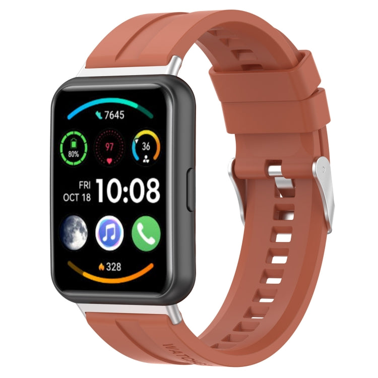 Tire tread watch band for Huawei Watch Fit 2, orange silicone strap with metal pin buckle