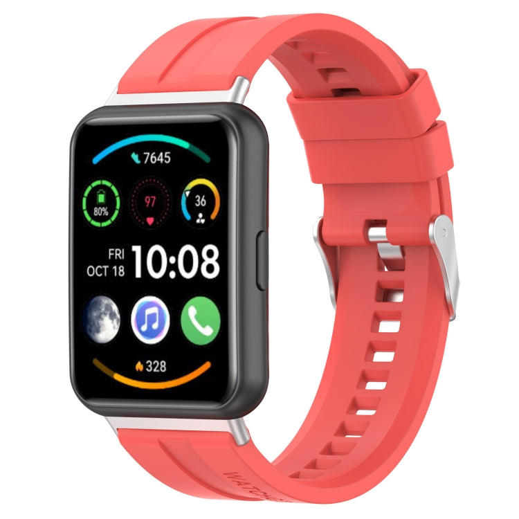 Tire tread watch band for Huawei Watch Fit 2, coral orange silicone strap with clasp