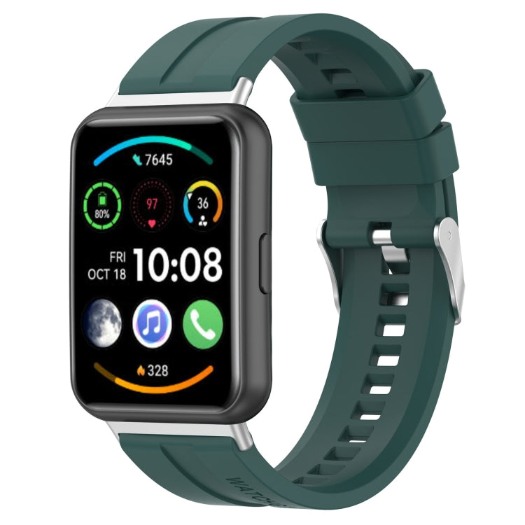 Tire tread watch band for Huawei Watch Fit 2, dark green silicone strap with clasp