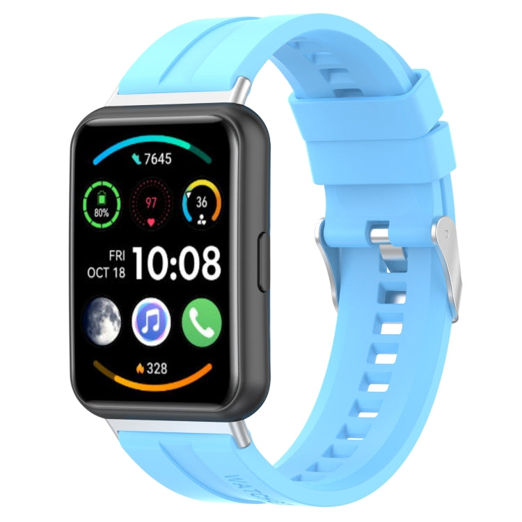Tire tread watch band for Huawei Watch Fit 2, sky blue silicone strap with clasp