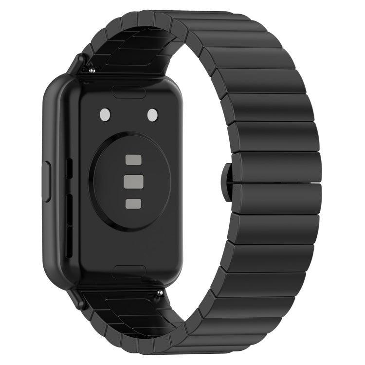 Black one-bead stainless steel watch band with metal links for Huawei Watch Fit 2